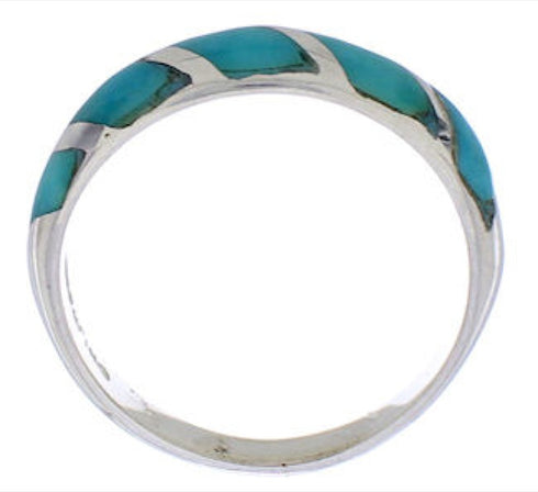 Authentic Sterling Silver Southwest Turquoise Inlay Jewelry Ring Size 5-1/4 AX87748